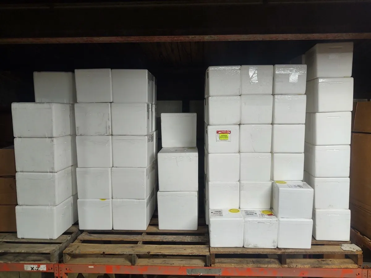 Stacked EPS boxes on pallet occupying static cube