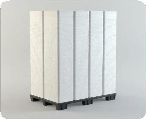 Fiber Box units stacked on a pallet with lids, emphasizing warehouse and freight density